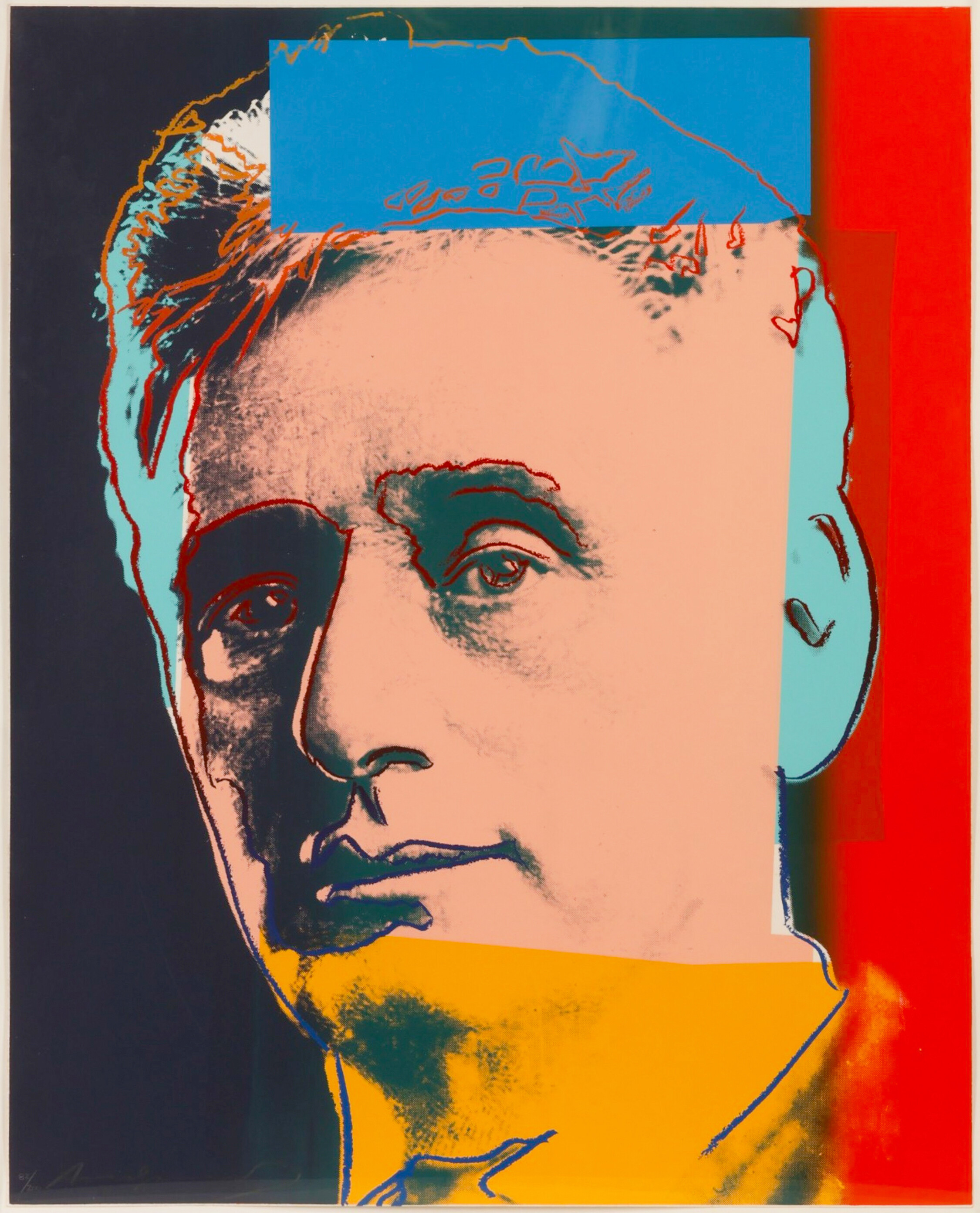 Andy Warhol, Louis Brandeis, a portrait with blue, red and yellow blocks of colour